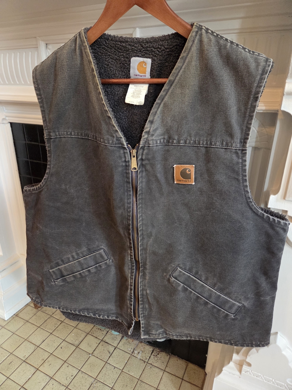 Vtg Carhartt Sherpa-Lined Duck Work Vest - XLT Petrol - Picture 2 of 10